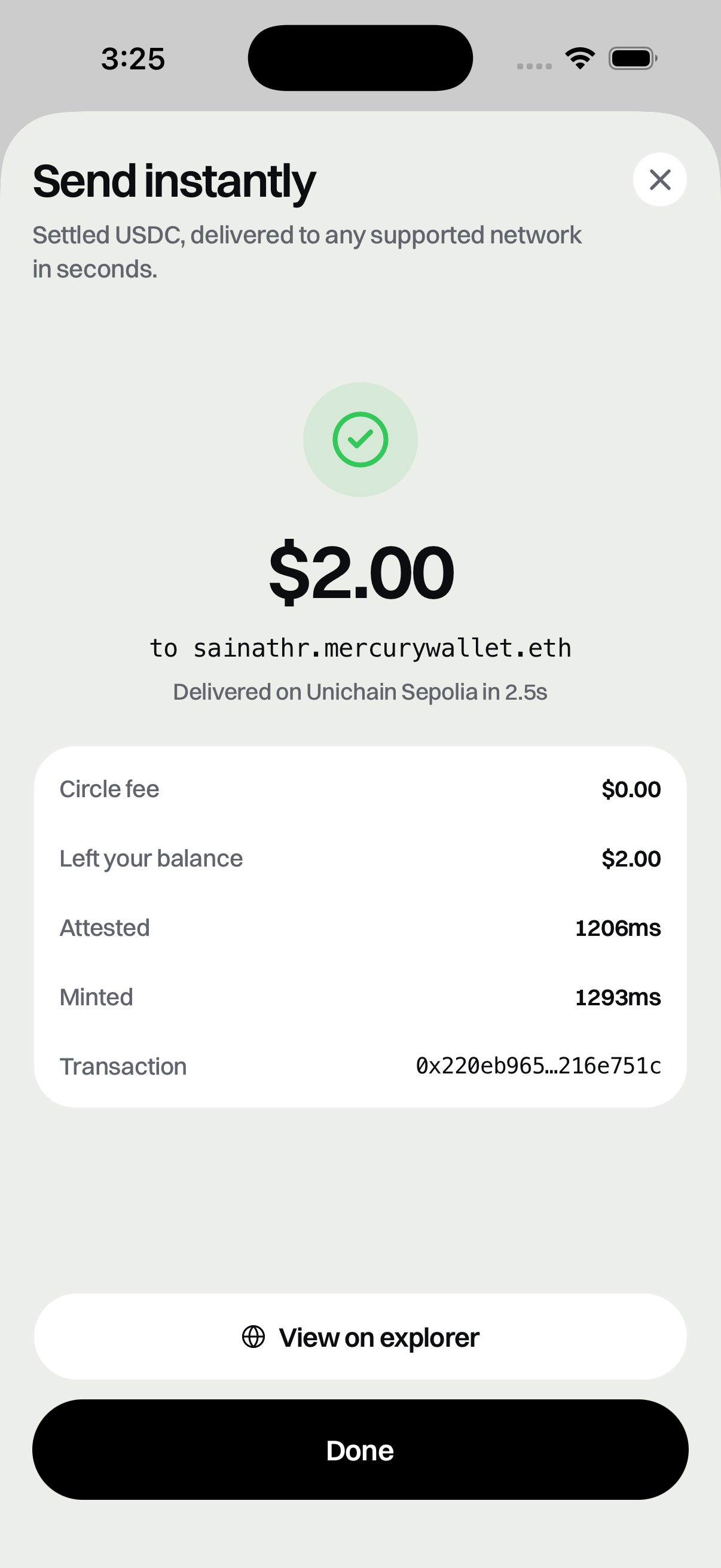 Send receipt with fee, timings and transaction hash