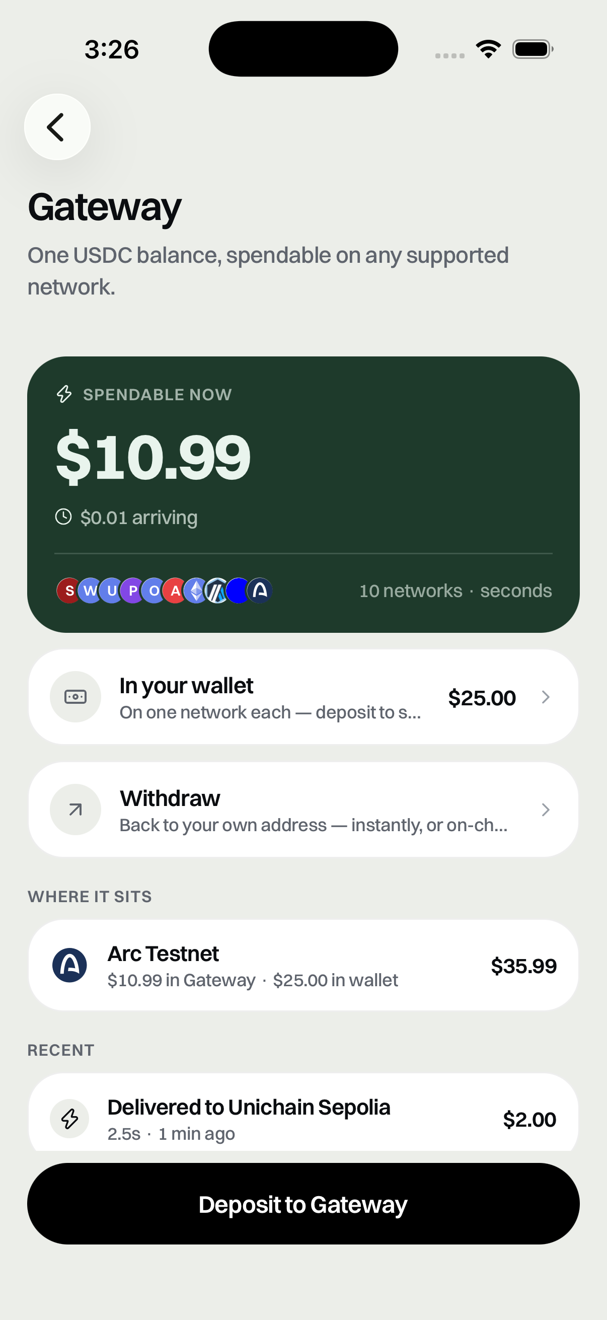 The unified Gateway balance across ten networks