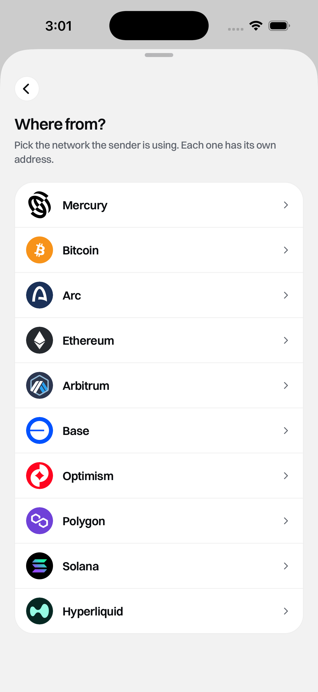 One name with a per-chain address underneath